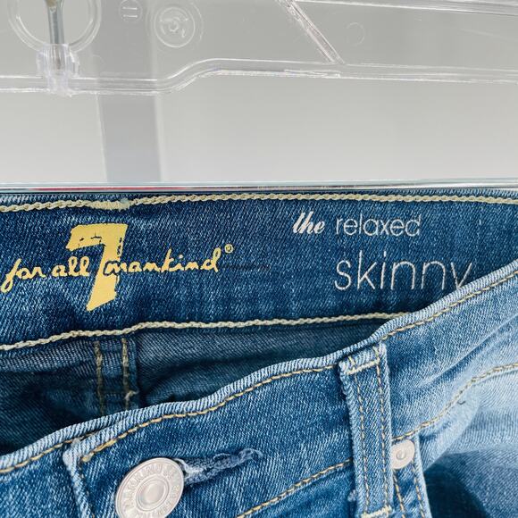 7 For All Mankind The Relaxed Skinny Torn Distressed Blue Denim Y2K Jeans 25 - Picture 6 of 13